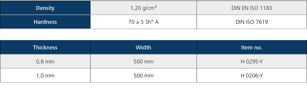 Technische Datentabelle des Zwischengummi Typ Z-Gi-Y